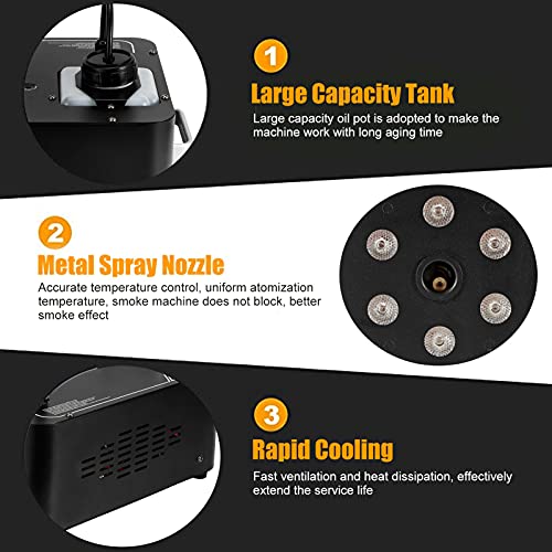 Image of 1200W Fog Machine, Smoke Machines for Stage Effect, Halloween Mist Maker with 6 Full‑color LED Chips Remote Control Fog Machine for Holiday Wedding Christmas Parties, About 15000cu ft /min