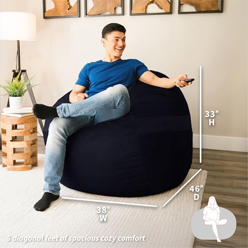Image of Big Joe Fuf Large Foam Filled Bean Bag Chair with Removable Cover, Black Plush, Soft Polyester, 4 feet Big