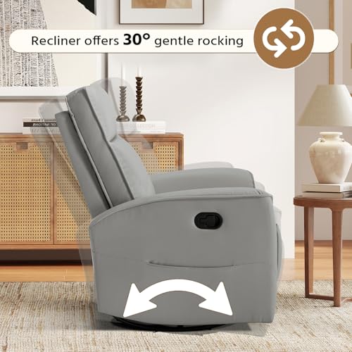 Image of HAOMARKETS Swivel Rocker Recliner Chair Set of 2, Manual Faux Leather Glider Rocking Recliners for Adults, 360 Swivel Nursery Reclining Sofa with Storage Pocket