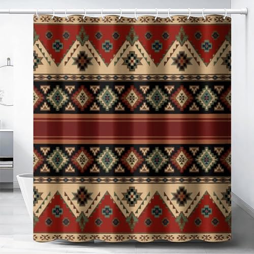 Llylumty Western Aztec Shower Curtain, Boho Southwestern Native American Abstract, Tribal Navajo Waterproof Fabric Bathroom Curtain, 72x72 Inch