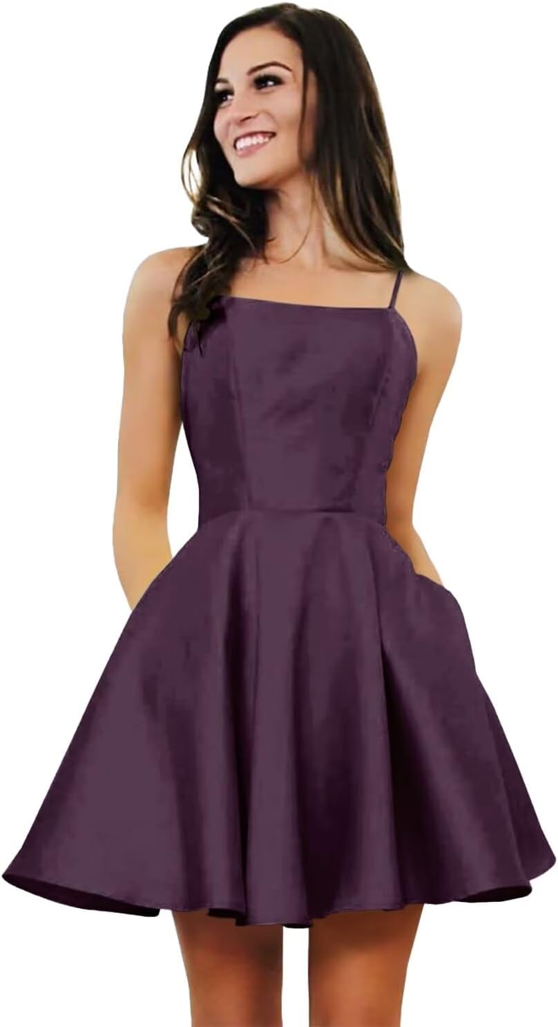 Eightale Satin Homecoming Dress Short 2024 for Teens with Pockets Prom Cocktail Graduation Dress