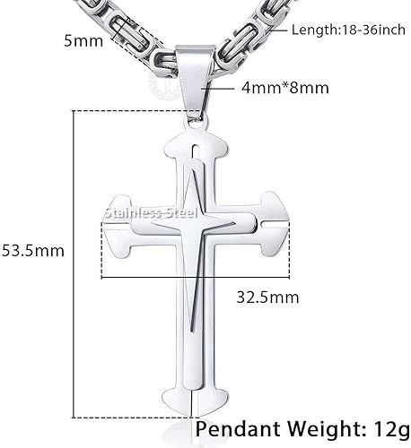 Miniatura 10 de Trendsmax - Collar con colgante de cruz para hombre acero inoxidable cadena bizantina de 22 24 26 28 30 pulgadas