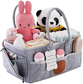 Juniors Cart - Baby Nappy Caddy Organizer - Baby Storage Caddy with Handle | Premium Quality with Zipper Pocket | Portable Nursery Storage Diaper Caddy Organiser (Grey)