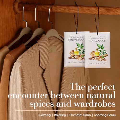 Image of Sandalwood Scented Sachet Bags - 12 Pack Drawer & Closet Freshener, Long Lasting Odor Eliminator for Wardrobes, Cars & Storage, Home Fragrance Air Freshener Sachets