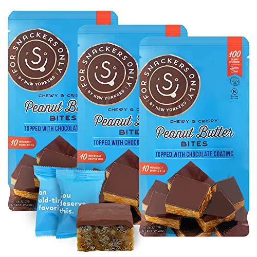 For Snackers Only 3 Pack Peanut Butter Bites Topped with Chocolate Coating - Gluten Free - Vegan Friendly - 100 Calorie Snack - 24 Individually Wrapped Pieces - Non Dairy Kosher Pareve
