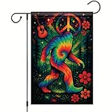Starlit Patio Sasquatch Garden Flag Garden Flag 12x18 Inch Double Sided Tie Dye Hippie Peace Symbol Yard Banner Colorful Galaxy Forest Lawn Decor Outdoor Welcome Flag for Boho Patio
