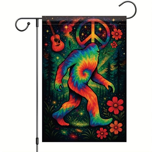 Starlit Patio Sasquatch Garden Flag Garden Flag 12x18 Inch Double Sided Tie Dye Hippie Peace Symbol Yard Banner Colorful Galaxy Forest Lawn Decor Outdoor Welcome Flag for Boho Patio