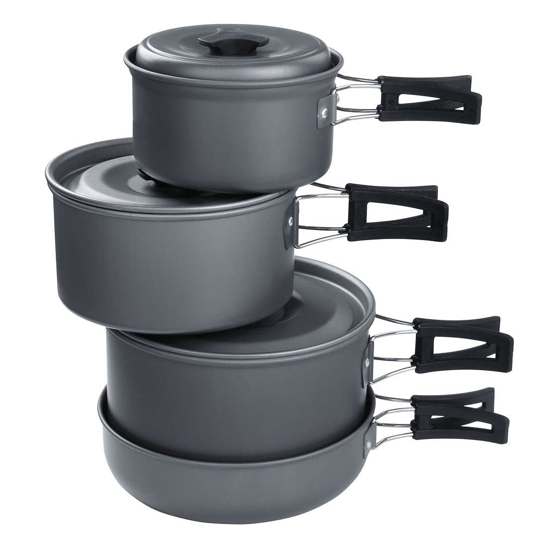yourGEAR Ranger V - 7-teiliges Camping Kochgeschirr Set für 4-5 Personen - Langlebiges, antihaftbeschichtetes Aluminium - Topf Pfannen Set im Netzbeutel für Camping und Outdoor