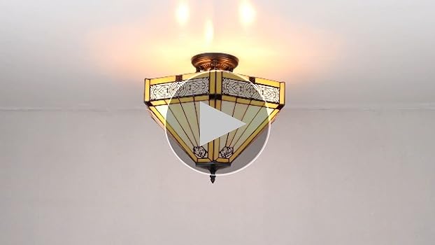 SAMTEEN Tiffany Style Semi Flush Mount Ceiling Light 3-Light