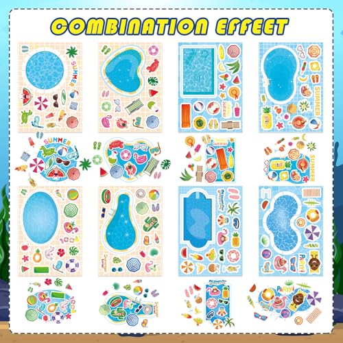 Image of Summer Stickers, Make a Pool Sticker, Make Your Own Stickers for Kids | 24 Sheets Pool Stickers, Mix & Match Craft Kit for Summer Party Favors & Activities