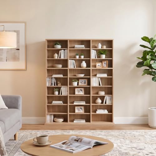 Image of Garvee 9 Tier Tall CD Display Cabinet, 27-Compartment Media Tower, Natural