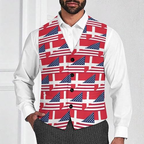 Denmark USA Flag Suit Vest for Men Waistcoat Dressy V Neck Button Down Sleeveless Business Jacket Coat4