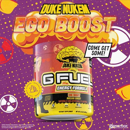 Image of G Fuel Ego Boost Nuclear Sunset Energy Drink Powder, Pre Workout Caffeine Mix for Gaming, Sugar Free Focus Amino + Antioxidants, 9.9oz (Cherry Orange Pomegranate, 40 Servings)