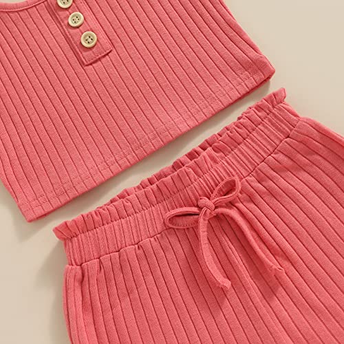 Image of Little Toddler Kids Girl Clothes Set 1-8 Years Summer Outfits Solid Color Tank Tops & Shorts