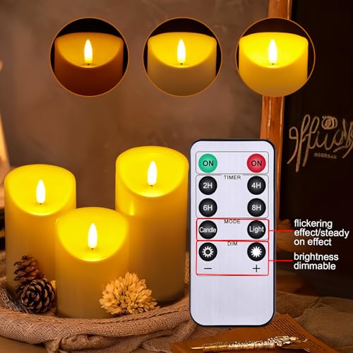 Image of Image Rechargeable Flameless Candles, 4 inch 5 inch 6 inch Timer LED Flickering Light with Remote & Type-C Charging Cable, 3Pcs Votive Tealight Candles for Home Decor