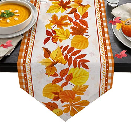 RENSLAT Autumn Maple Leaf Orange Lattice Table Runners Home Dining Coffee Table Decor Table Cloth Wedding Decoration Table