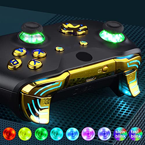Image of eXtremeRate Multi-Colors Luminated Dpad Thumbsticks Start Back ABXY Action Buttons, Chrome Gold Classical Symbols Buttons DTFS (DTF 2.0) LED Kit for Xbox One S /X Controller - Controller NOT Included