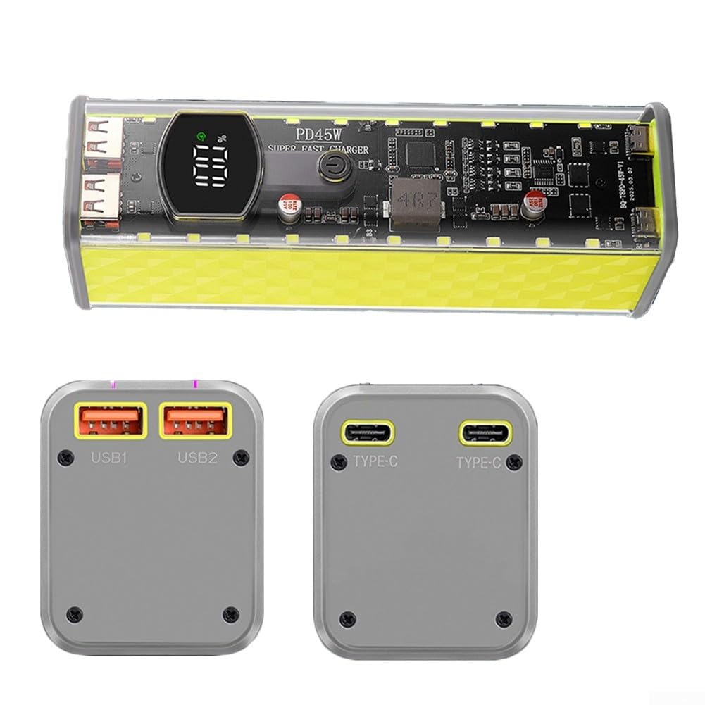 Custodia portatile per power bank in ABS trasparente, design a saldatura, per assemblaggio fai da te, compatibile con celle della batteria 8 x 18650, supporta la ricarica rapida da 22,5 W e 45 W (nero