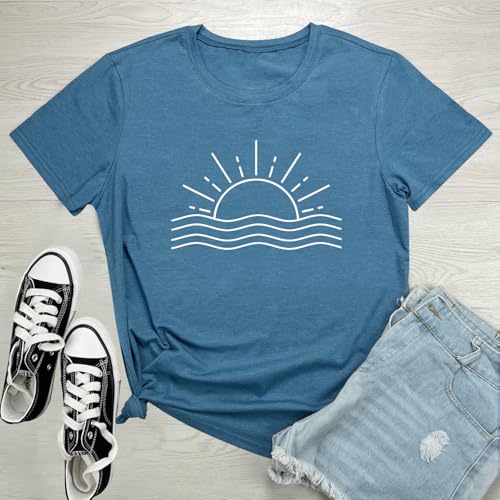 LOOKFACE Womens Cute Sun Graphic Tees Soft Tops2