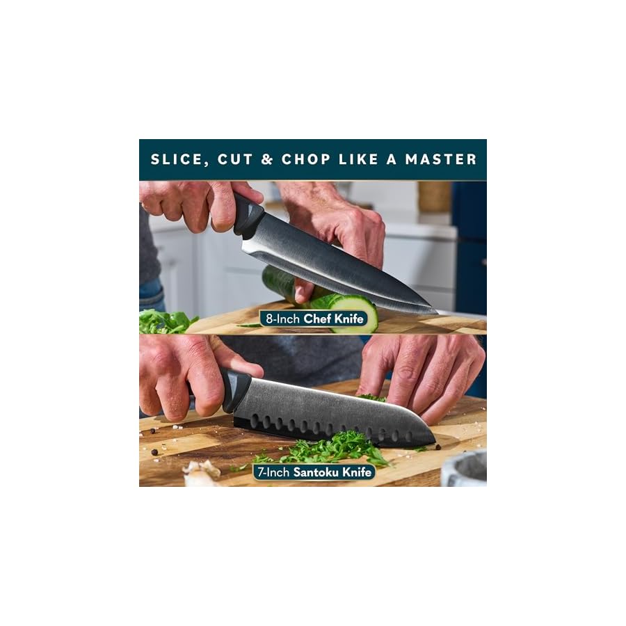 Home-Hero-Kitchen-Knife-Set-with-Sharpener-High-Carbon-Stainless-Steel-Knife-Block-Set-with-Ergonomic-Handles-16-Pcs-Light-Wood Home Hero Kitchen Knife Set with Sharpener - High Carbon Stainless Steel Knife Block Set with Ergonomic Handles (16 Pcs - Light Wood)