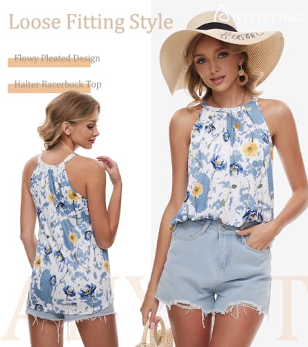 Image of Women Halter Tank Top with Built in Bra Flowy Sleevless Padded Camisole Loose Fit Summer Shirt Top S-3XL