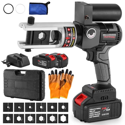 Electric Hydraulic Cable Lug Crimping Tool, 21V/5.0ah Lithium Battery Powered, 90KN Hydraulic Electrical Terminal Cable Lug Wire Crimper, Rechargeable Crimping Tool Kits with 12 Dies,8 AWG to 600 MCM