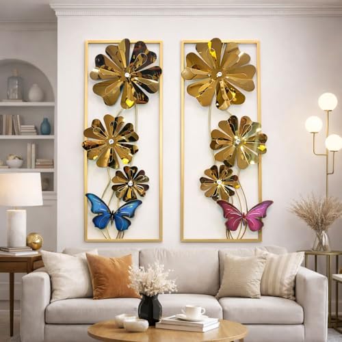 Image of Home And Crafts Iron Handcrafted Set Of 2 Leaf Metal Wall Art Multicolor Large Abstract Frame Decor Showpiece Perfect for Living Room Bedroom Kitchen Office (Size 12x34 Inch)