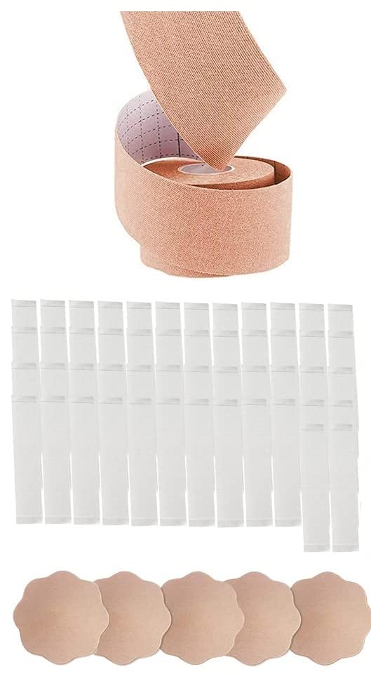 Flower Shaped Nippleless Covers Sticker for Contour Lift Bra Alternative, One Roll 5cm*5m Breast Lifting Tape, 50 Sheet Transparent Sticker -10 pairs-image-3