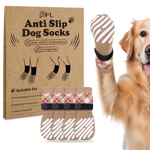 PICK FOR LIFE 4 Stück Hundesocken Pfotenschutz Anti-Rutsch, Hundestoppersocken mit Klettverschluss für Hartholzböden im Innenbereich, Socken für kleine, mittlere und große Hunde