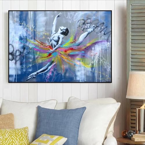 Peinture sur toile abstraite salon grand format 60x90cm encadré noir