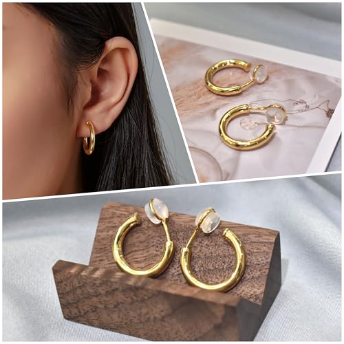 Clip on Earrings for Women, 14K Real Gold Plated Non Pierced Hoop, Clip on Hoops for Non Pierced Ears Gold and White Gold4