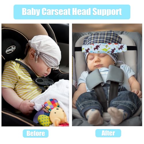 Image of 3 Pcs Baby Carseat Head Support Band Neck Relief Headrest Strap for Stroller Car Seat Head Holder for Toddler Kids Children Child Baby Infant(White and Green)