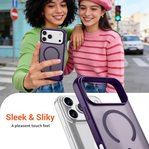 Image of SUPFINE Magnetic for iPhone 17 Pro Max Case Translucent Matte Phone Cover | (Built-in Invisible Kickstand)(Compatible with MagSafe)(Military Grade Drop Protection) Deep Purple