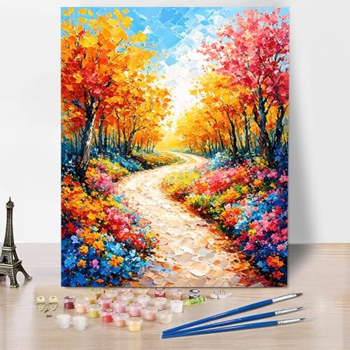GUERUUIE Peinture par numéros pour adultes Fleur, DIY peinture à l'huile par numéros sur toile artisanat Arbre Avec Pinceaux peintures acryliques pour enfants, décoration d'intérieur 70 x 95 cm V8-0 – vue 7