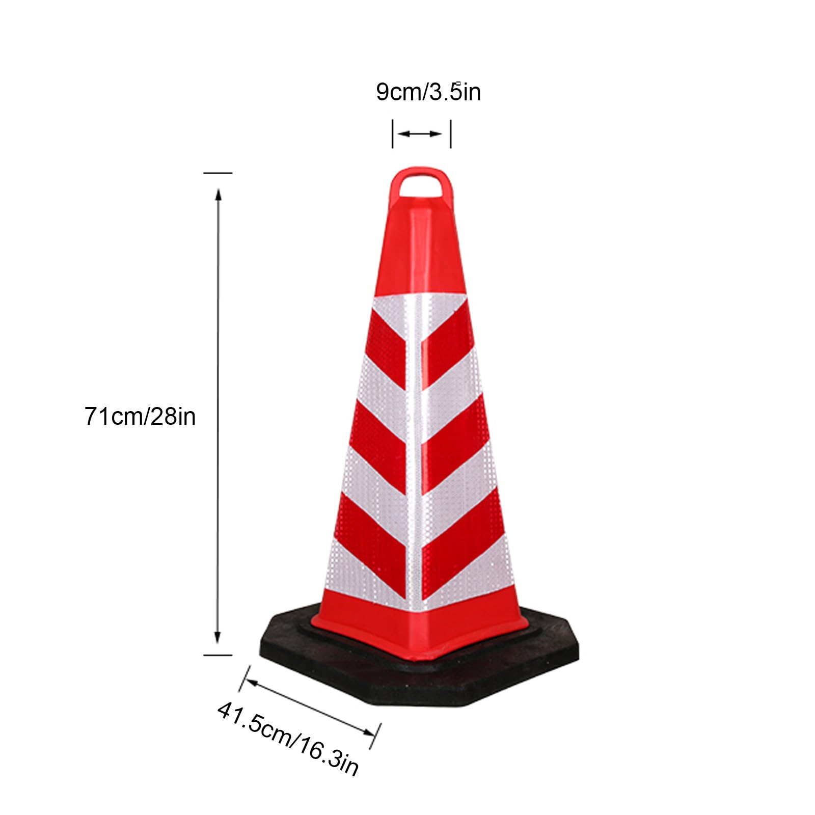 Cônes de sécurité réfléchissants durables, borne de signalisation en caoutchouc avec poignée, barrière de stationnement et de chantier polyvalente, cône de sécurité routière (rouge, 1 pièce)