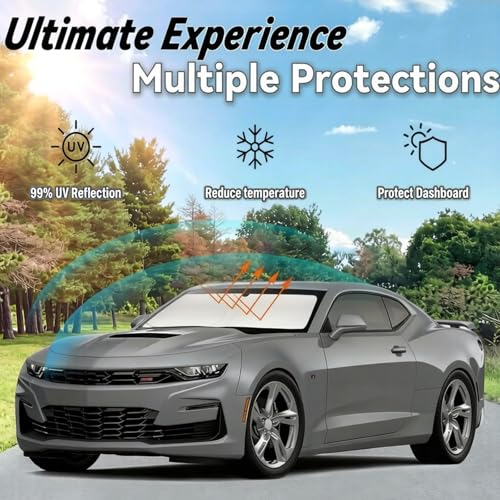 Image of Car Front Windshield Sun Shade for Chevrolet Camaro Coupe 2016-2023, Car Window SunShades Shield Cover Visor Protector with 240T Reflective Fabric UV & Sun Heat Protection Accessories