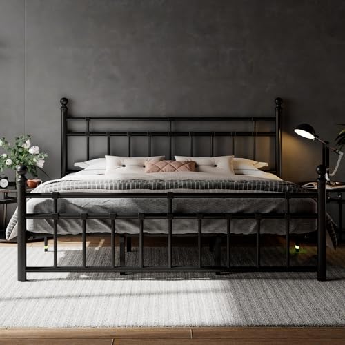 Feonase King Size Metal Platform Bed Frame with Victorian Classic Iron-Art Headboard & Footboard...