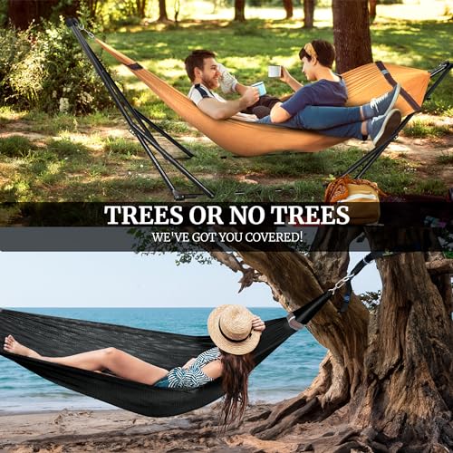 Image of Tranquillo Combo x2 Hammocks with Stand for Outside & Tree Straps, Heavy Duty Hammock with Stand 600lbs for Indoor Outdoor Patio Backyard, x2 Hammocks for 2 Person (Combo - Yellow, Medium)