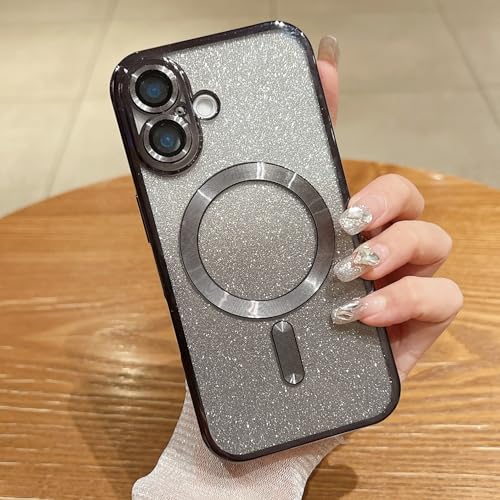 Image of Misscase for iPhone 17 Case Compatible with MagSafe,Built-in Camera Lens Protector Full Protection Soft TPU Anti-Scratch Anti-Fingerprint Magnetic Glitter Slim Case Cover 6.3 inch Black