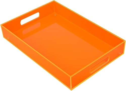 Bandeja de acrílico grande para mesa de café otomana con asas, 17 x 13 pulgadas, bandeja decorativa para servir comida, té, cena, aperitivos, bar,