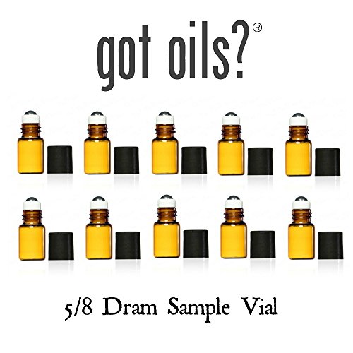 Got Oils PACK OF 10 AMBER 5/8 DRAM GLASS SAMPLE ROLLER VIALS WITH STAINLESS STEEL ROLLER