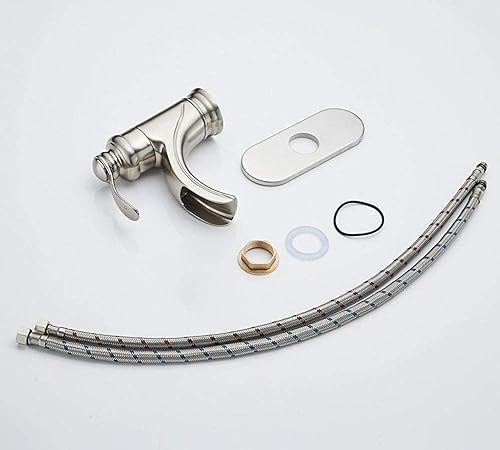 Miniatura 7 de Grifo de baño de níquel cepillado, lavabo de cascada, lavabo de un solo agujero, 1 manija montada en la cubierta con acabado de cepillo mezclador