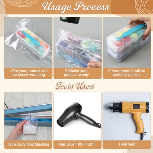 Image of Gersoniel 200 Pieces Heat Shrink Wrap Bags Heat Clear Shrink Film Wrap for Homemade DIY Packaging Soap Candle Bath (10 x 14 Inch)