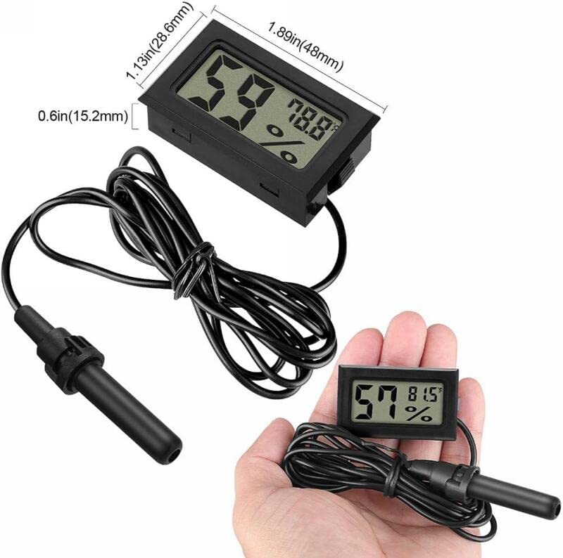 Wale&Morn Mini Hygrometer Thermometer Meter with Probe, Digital LCD Monitor with Fahrenheit for Reptile Incubator Brooders, Garden, Greenhouse, Cellar, Fridge, Mason Jar