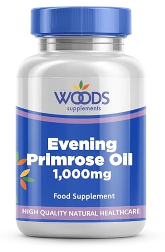 Woods Supplements - Evening Primrose Oil 1000mg 90x Capsules. Pure Cold Pressed High Strength 90mg GLA Omega 6 Fatty Acid for Healthy Skin, Nerve Function and Hormonal Balance Support