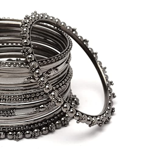 Classic Textured Bangles Set, Oxidised Silver-Plated Tone