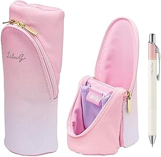 Sonic Utlim Sma-Sta Lilou G Pen Case + Pentel EnerGel Clena Pen Bundle, Kawaii Makeup Bag, Pencil Pouch Flips Open Into Stand for Smartphone, Cosmetics, Art Supplies, and more, FD-3417-P, Pink