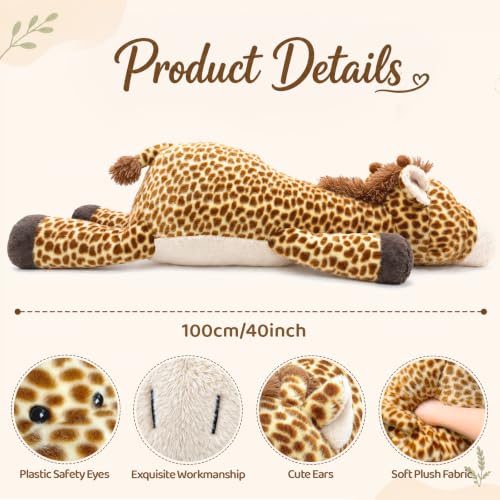 Image of MMguai 40inch Giant Giraffe Stuffed Animal, Cute Cuddly Stuffed Giraffe Plush Toy Pillow, Big Large Soft Giraffe Plushie Gift for Kids, Adults, Boys & Girls, Birthday