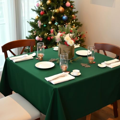 Image of sancua Small Square Tablecloths, Hunter Green Table Cloth, 36x36 Inch | For Square or Round Tables, Washable Polyester Fabric Cover, For Nightstand End Bedside Tables