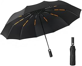 BIGGKIDDO Big Umbrella for Men & Woman, 3 Fold with Reflective Stripe Travel Umbrella for Rain, Reinforced 12 Dual Ribs Windproof & Waterproof Folding Umbrella.